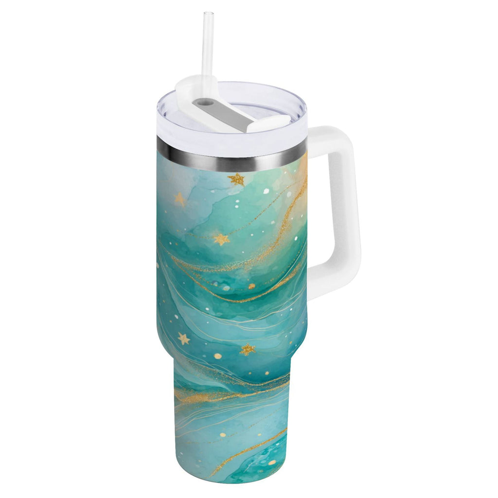 40 oz Insulated Stainless Steel Tumbler Double Wall Stainless Steel Tumbler with 2-Way Drinking Beautiful Watercolor Stars - Pick 751