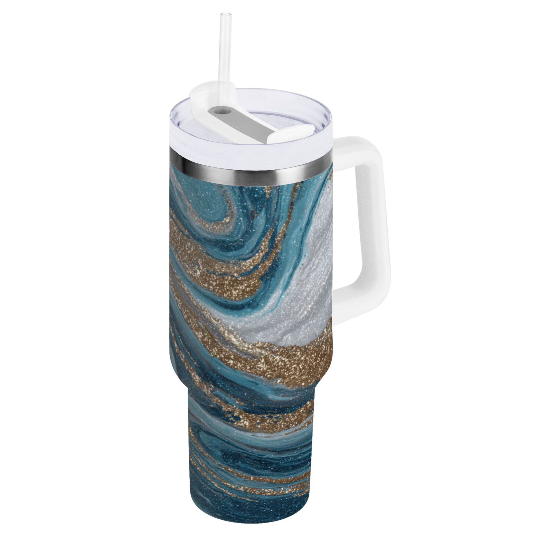 30 oz Insulated Stainless Steel Tumbler Double Wall Stainless Steel Tumbler with 2-Way Drinking Blue and Gold Swirling - Pick 496