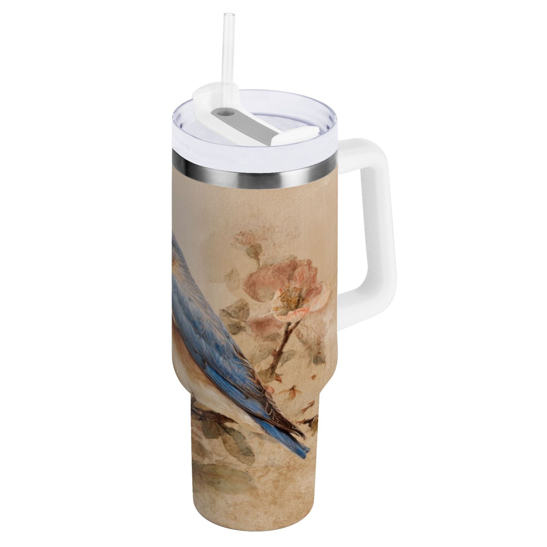 40 oz Insulated Stainless Steel Tumbler Double Wall Stainless Steel Tumbler with 2-Way Drinking Bluebird and Ancient Flowers - Pick 300