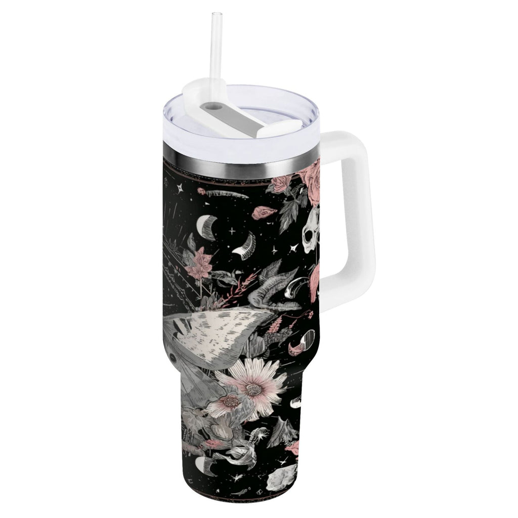 40 oz Insulated Stainless Steel Tumbler Double Wall Stainless Steel Tumbler with 2-Way Drinking Butterfly Surrounded by Flowers - Pick 577