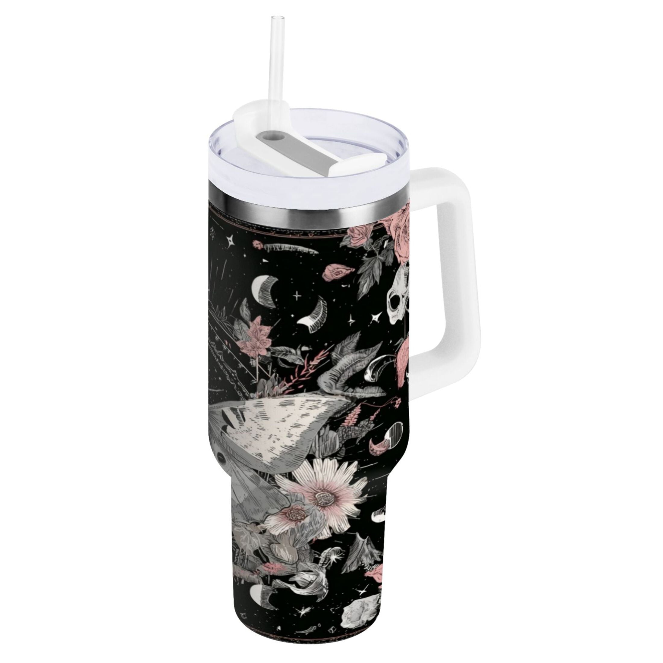 40 oz Insulated Stainless Steel Tumbler Double Wall Stainless Steel Tumbler with 2-Way Drinking Butterfly Surrounded by Flowers - Pick 577
