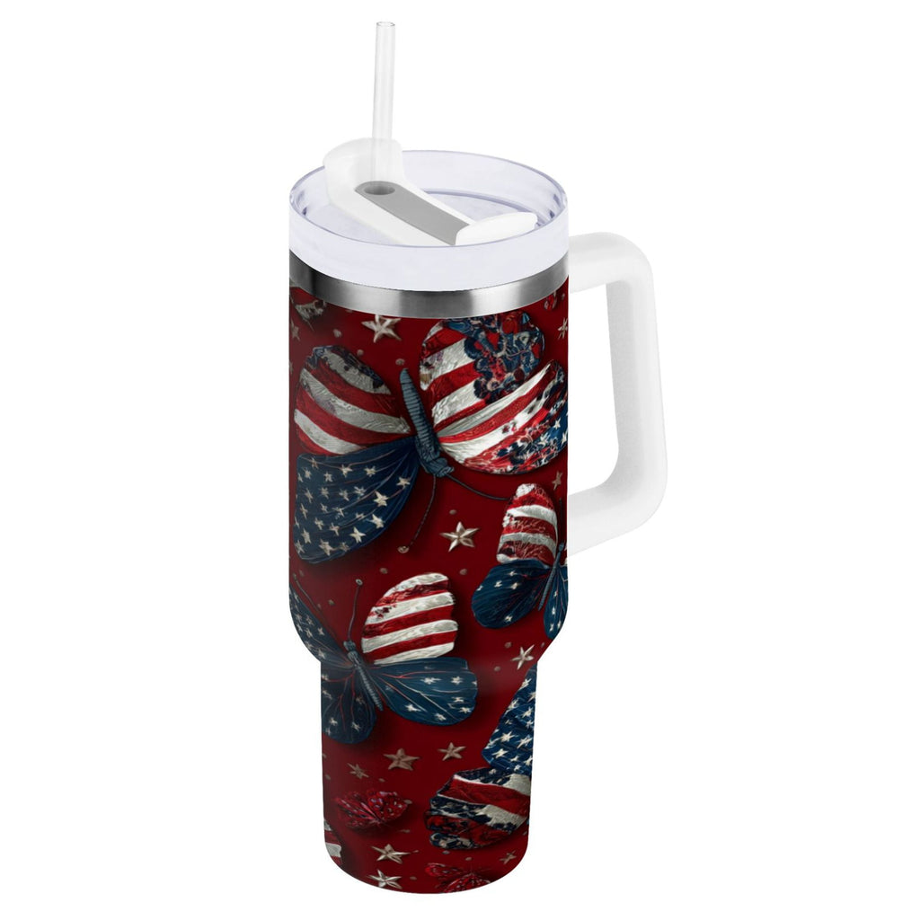 40 oz Insulated Stainless Steel Tumbler Double Wall Stainless Steel Tumbler with 2-Way Drinking Butterfly with National Flag - Pick 849