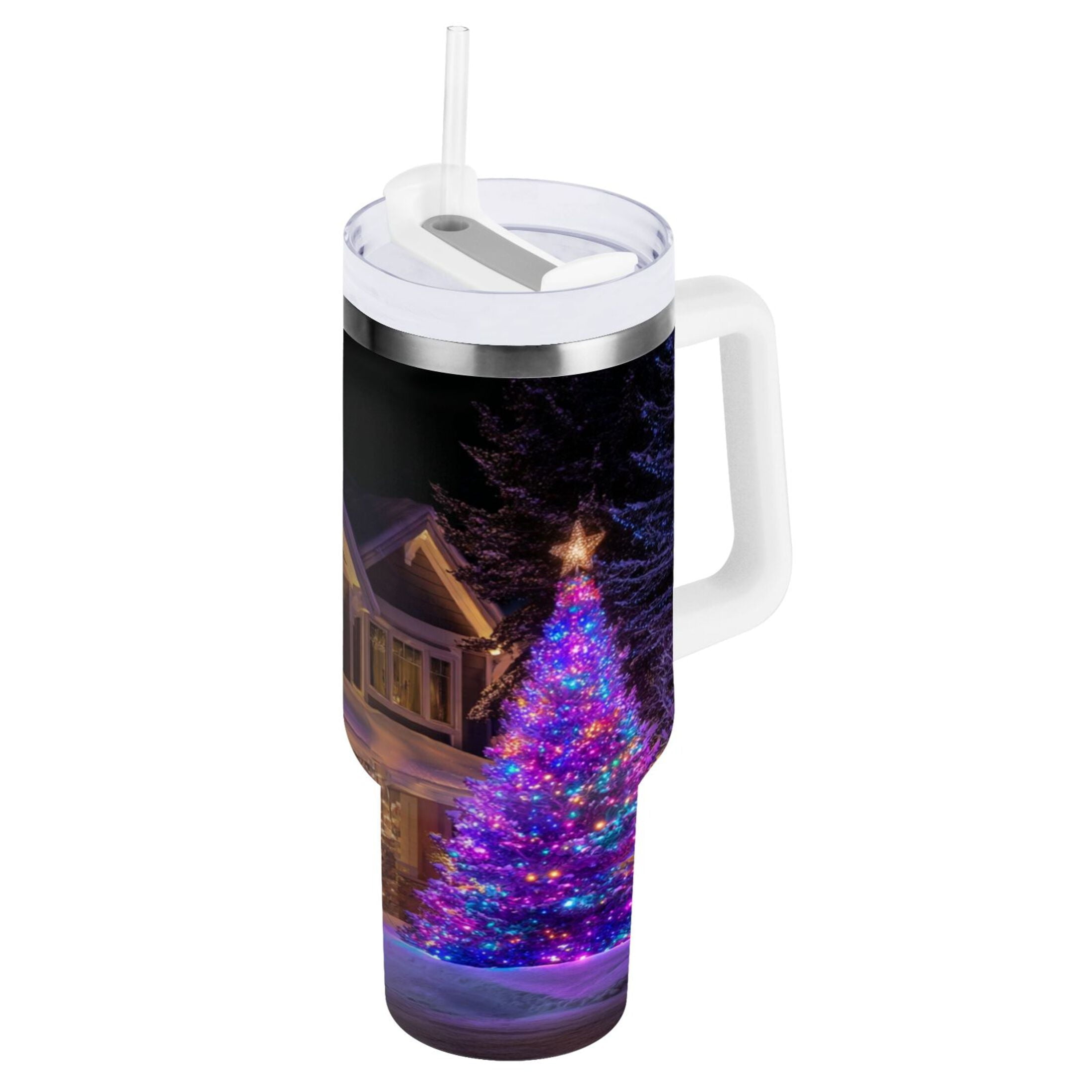 40 oz Insulated Stainless Steel Tumbler Double Wall Stainless Steel Tumbler with 2-Way Drinking Christmas Trees with Lights - Pick 867