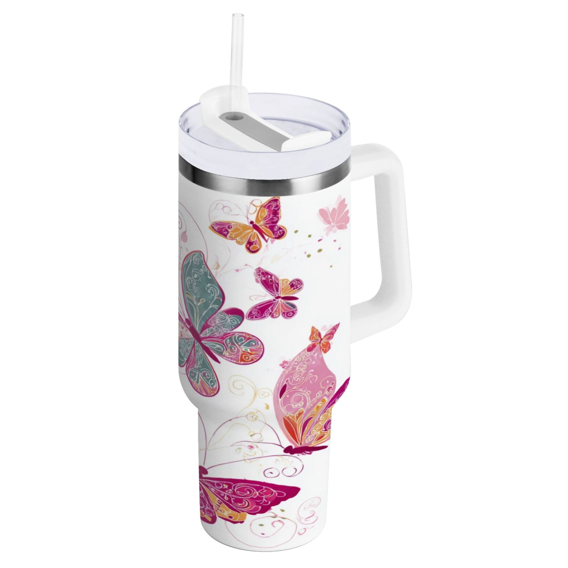 30 oz Insulated Stainless Steel Tumbler Double Wall Stainless Steel Tumbler with 2-Way Drinking Colorful Butterflies - Pick 547