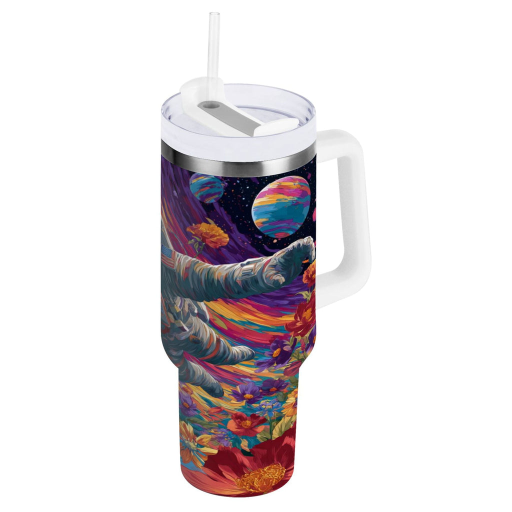 40 oz Insulated Stainless Steel Tumbler Double Wall Stainless Steel Tumbler with 2-Way Drinking Colorful Flowers and Planets - Pick 514