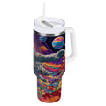 40 oz Insulated Stainless Steel Tumbler Double Wall Stainless Steel Tumbler with 2-Way Drinking Colorful Flowers and Planets - Pick 514