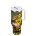 40 oz Insulated Stainless Steel Tumbler Double Wall Stainless Steel Tumbler with 2-Way Drinking Cow Lying in Sunflowers - Pick 435