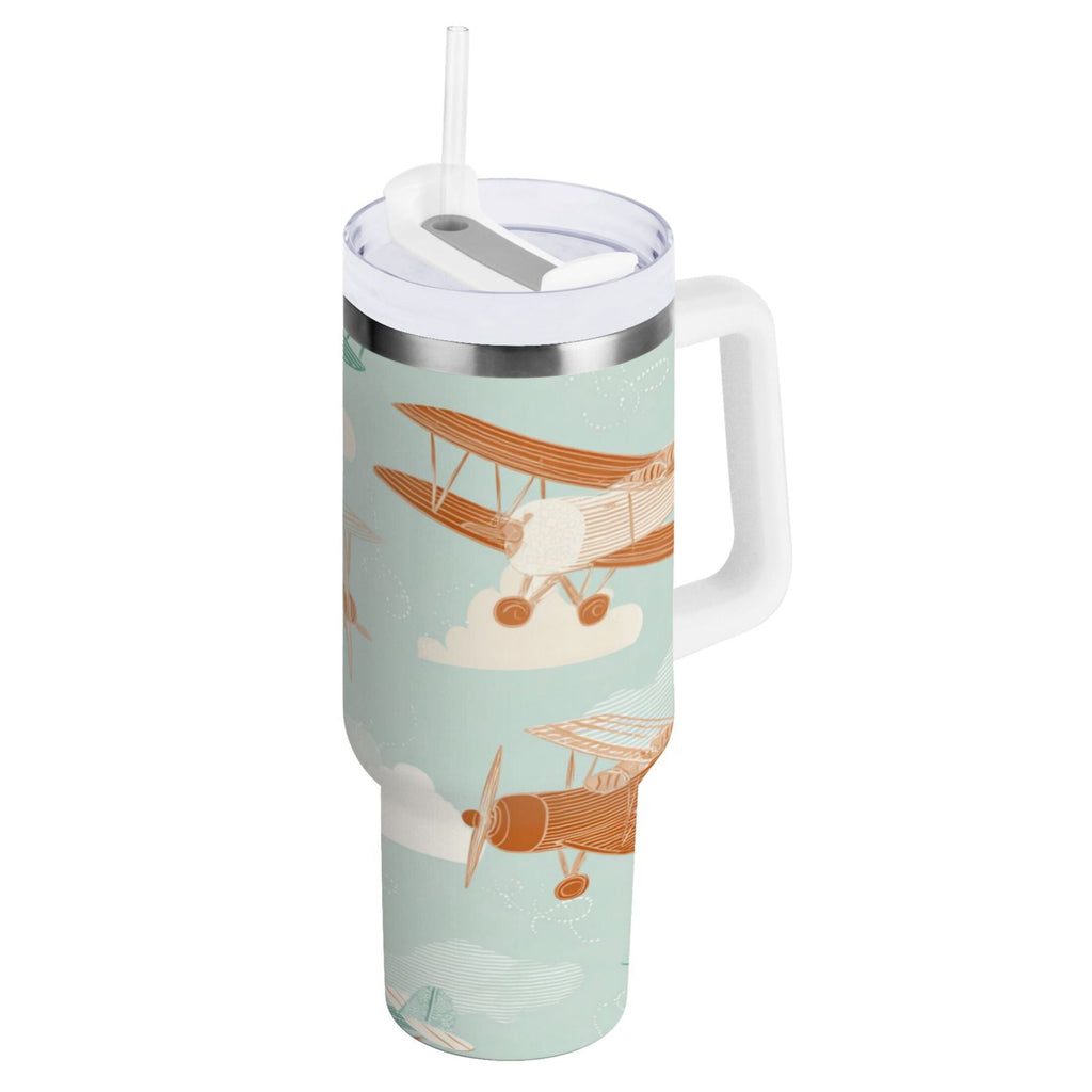 40 oz Insulated Stainless Steel Tumbler Double Wall Stainless Steel Tumbler with 2-Way Drinking Cute Airplanes - Pick 715