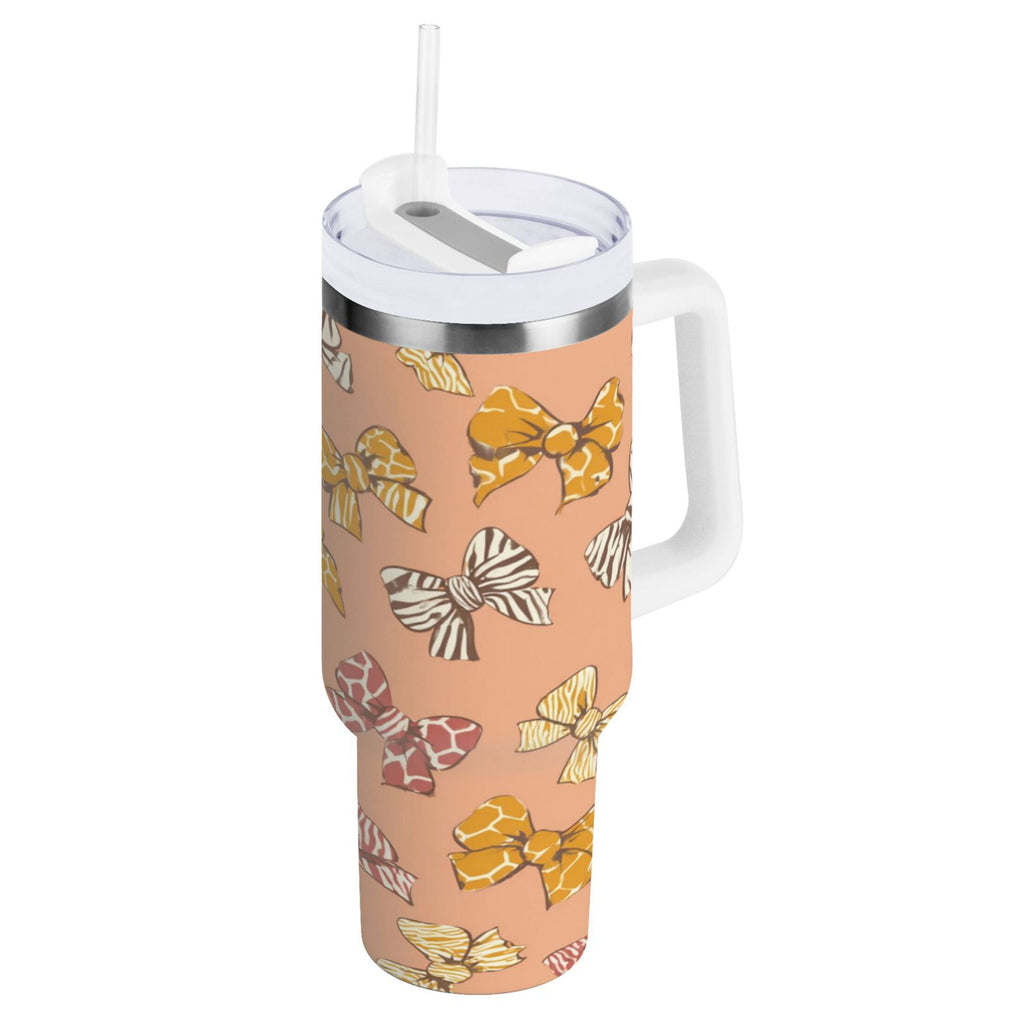 40 oz Insulated Stainless Steel Tumbler Double Wall Stainless Steel Tumbler with 2-Way Drinking Cute Animal Print Bows - Pick 695