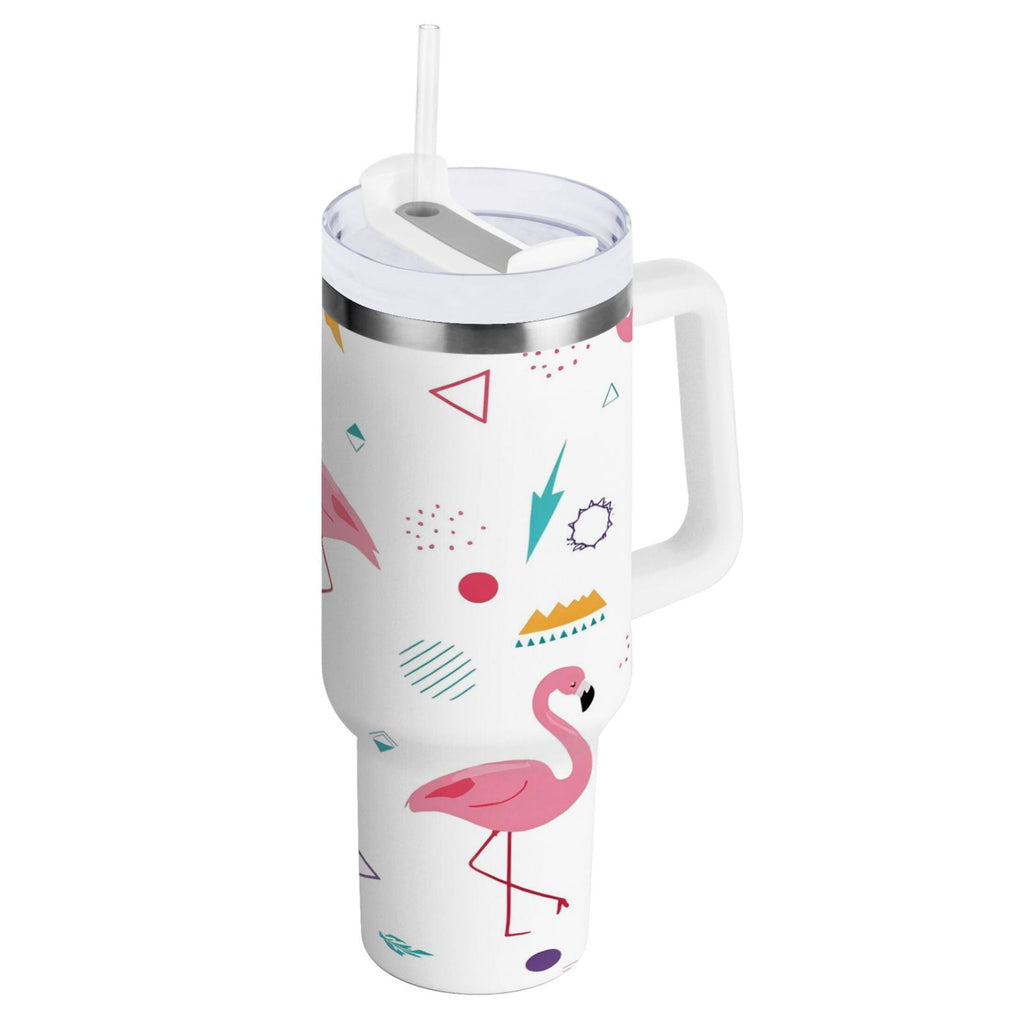 40 oz Insulated Stainless Steel Tumbler Double Wall Stainless Steel Tumbler with 2-Way Drinking Cute Flamingo Pattern - Pick 544