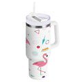 40 oz Insulated Stainless Steel Tumbler Double Wall Stainless Steel Tumbler with 2-Way Drinking Cute Flamingo Pattern - Pick 544