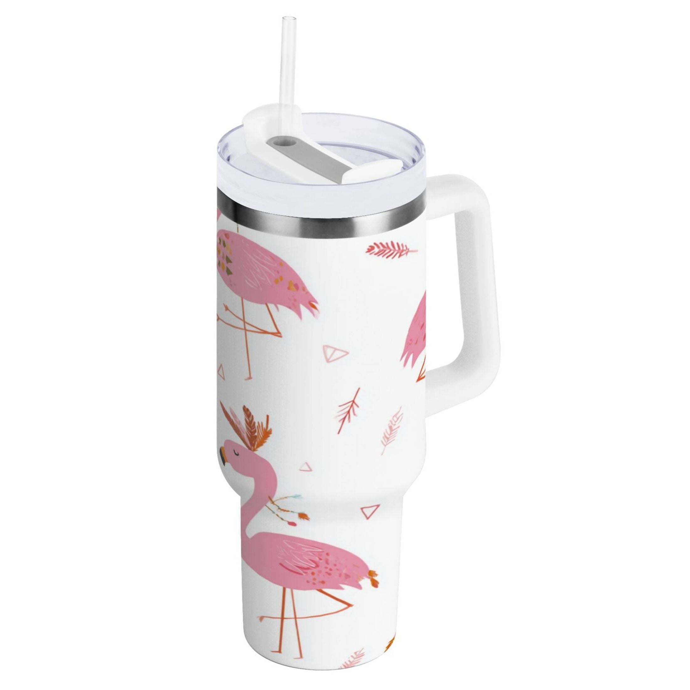 40 oz Insulated Stainless Steel Tumbler Double Wall Stainless Steel Tumbler with 2-Way Drinking Cute Pink Flamingo Pattern - Pick 762