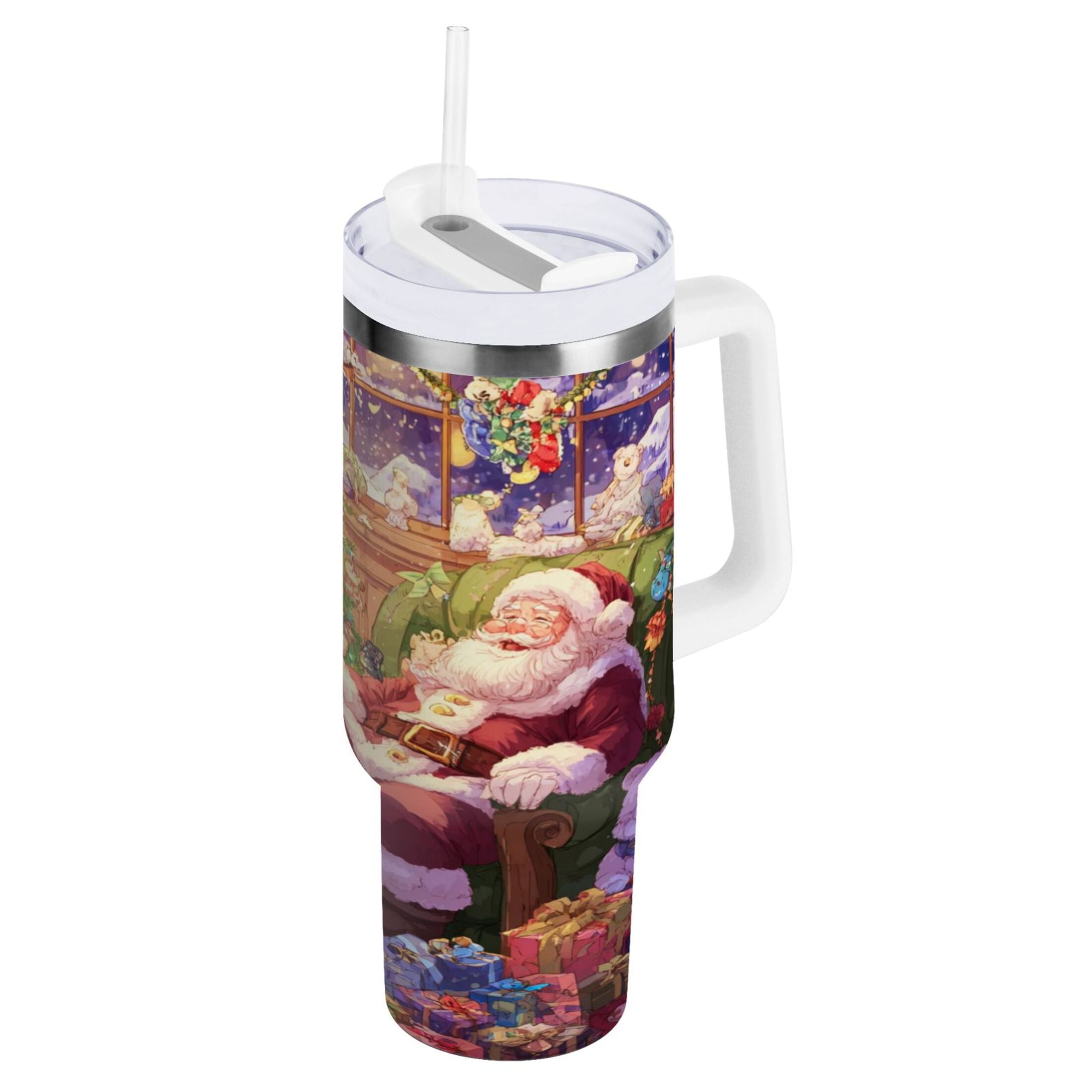 40 oz Insulated Stainless Steel Tumbler Double Wall Stainless Steel Tumbler with 2-Way Drinking Festive Christmas Scene - Pick 513