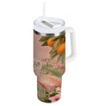 40 oz Insulated Stainless Steel Tumbler Double Wall Stainless Steel Tumbler with 2-Way Drinking Flamingos in Tropical Garden - Pick 352