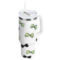 40 oz Insulated Stainless Steel Tumbler Double Wall Stainless Steel Tumbler with 2-Way Drinking Green and Black Bows - Pick 507