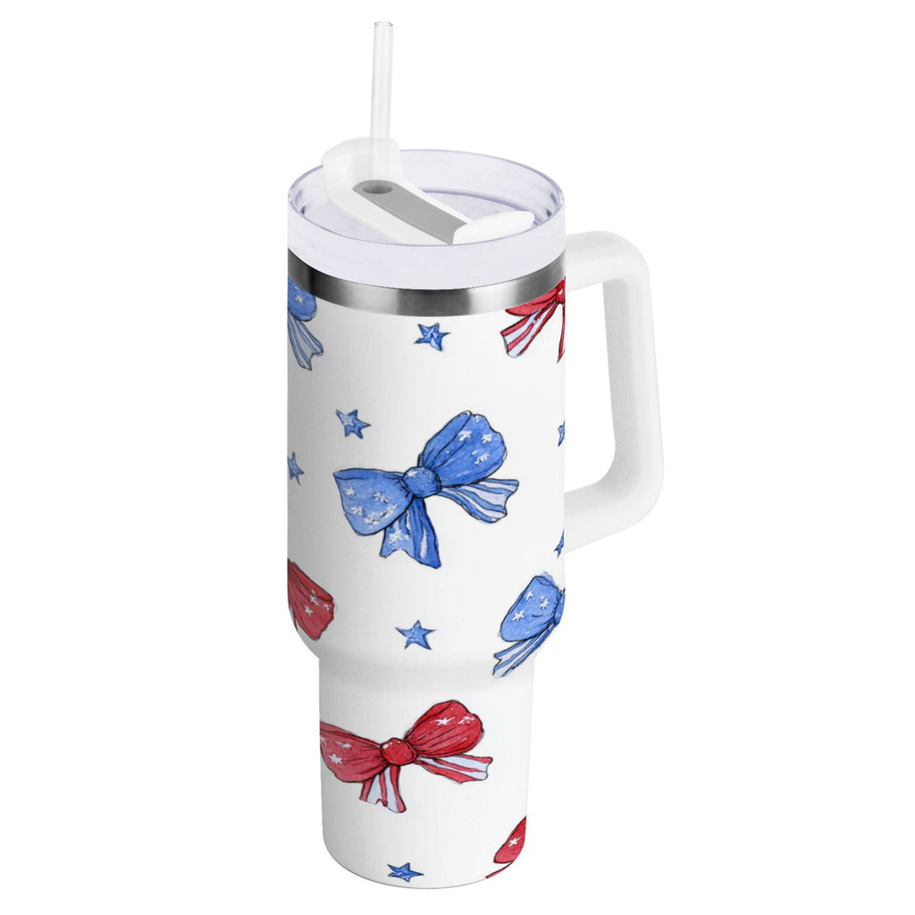 40 oz Insulated Stainless Steel Tumbler Double Wall Stainless Steel Tumbler with 2-Way Drinking Hand-drawn Bows - Pick 882