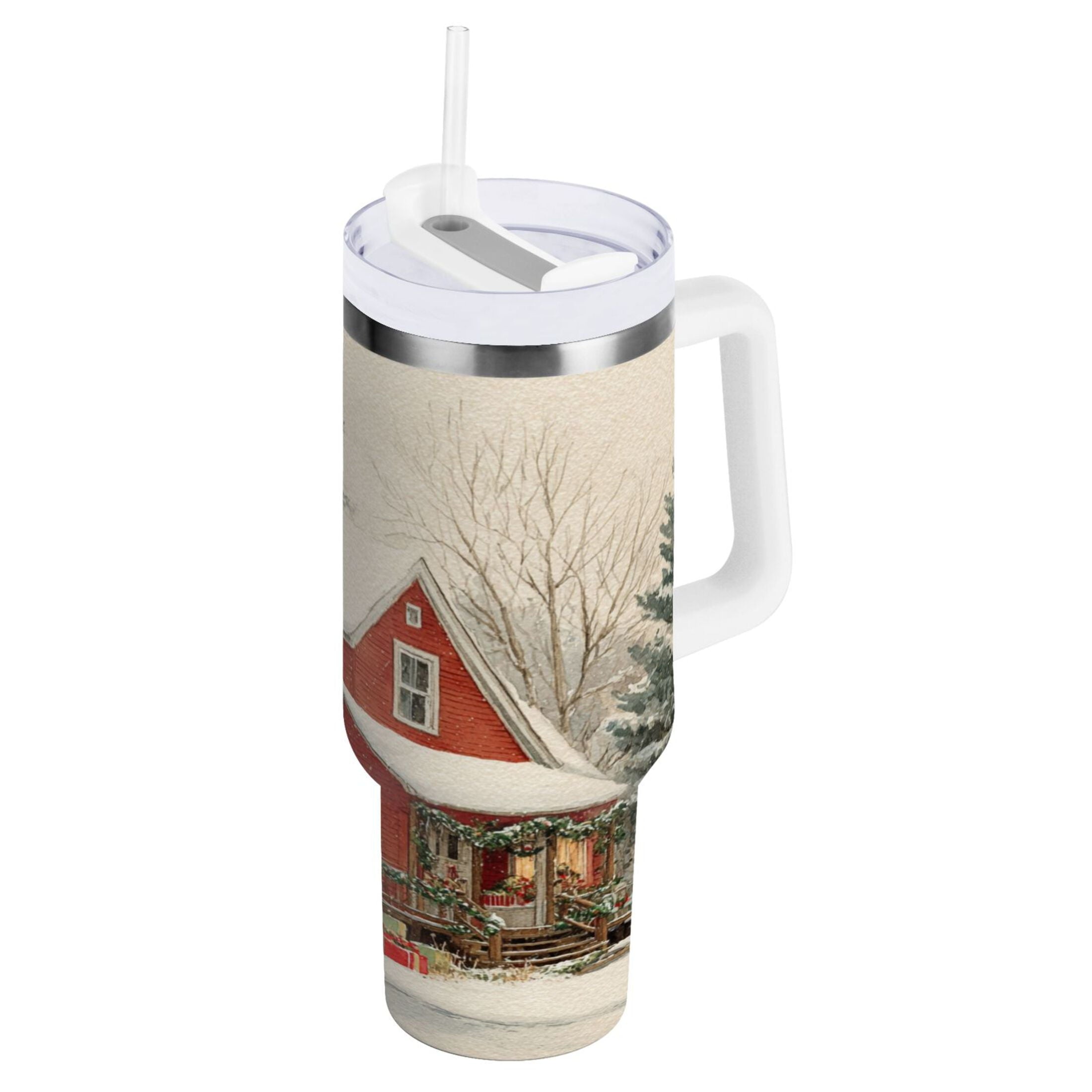 40 oz Insulated Stainless Steel Tumbler Double Wall Stainless Steel Tumbler with 2-Way Drinking House with Snow-covered Roof - Pick 374