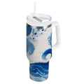40 oz Insulated Stainless Steel Tumbler Double Wall Stainless Steel Tumbler with 2-Way Drinking Indigo Blue Tie-dye Pattern - Pick 265
