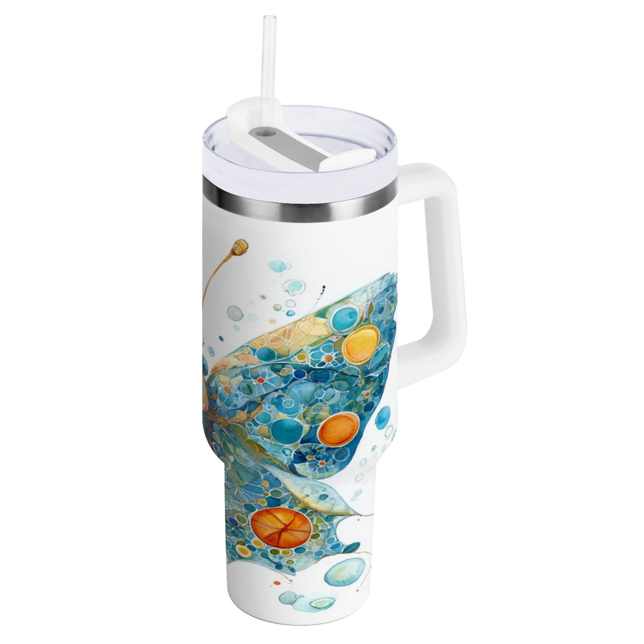 40 oz Insulated Stainless Steel Tumbler Double Wall Stainless Steel Tumbler with 2-Way Drinking Intricately Butterfly - Pick 930