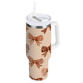 40 oz Insulated Stainless Steel Tumbler Double Wall Stainless Steel Tumbler with 2-Way Drinking Leopard Print Bow - Pick 924