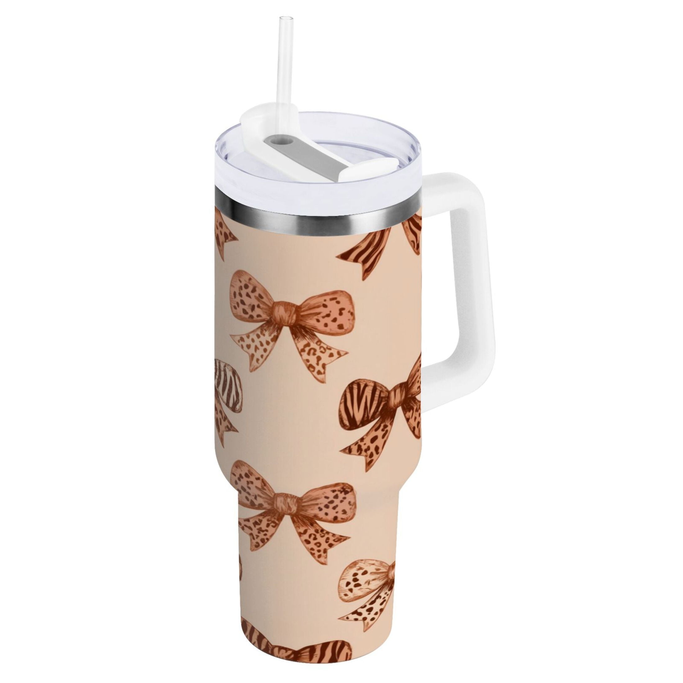 40 oz Insulated Stainless Steel Tumbler Double Wall Stainless Steel Tumbler with 2-Way Drinking Leopard Print Bow - Pick 924