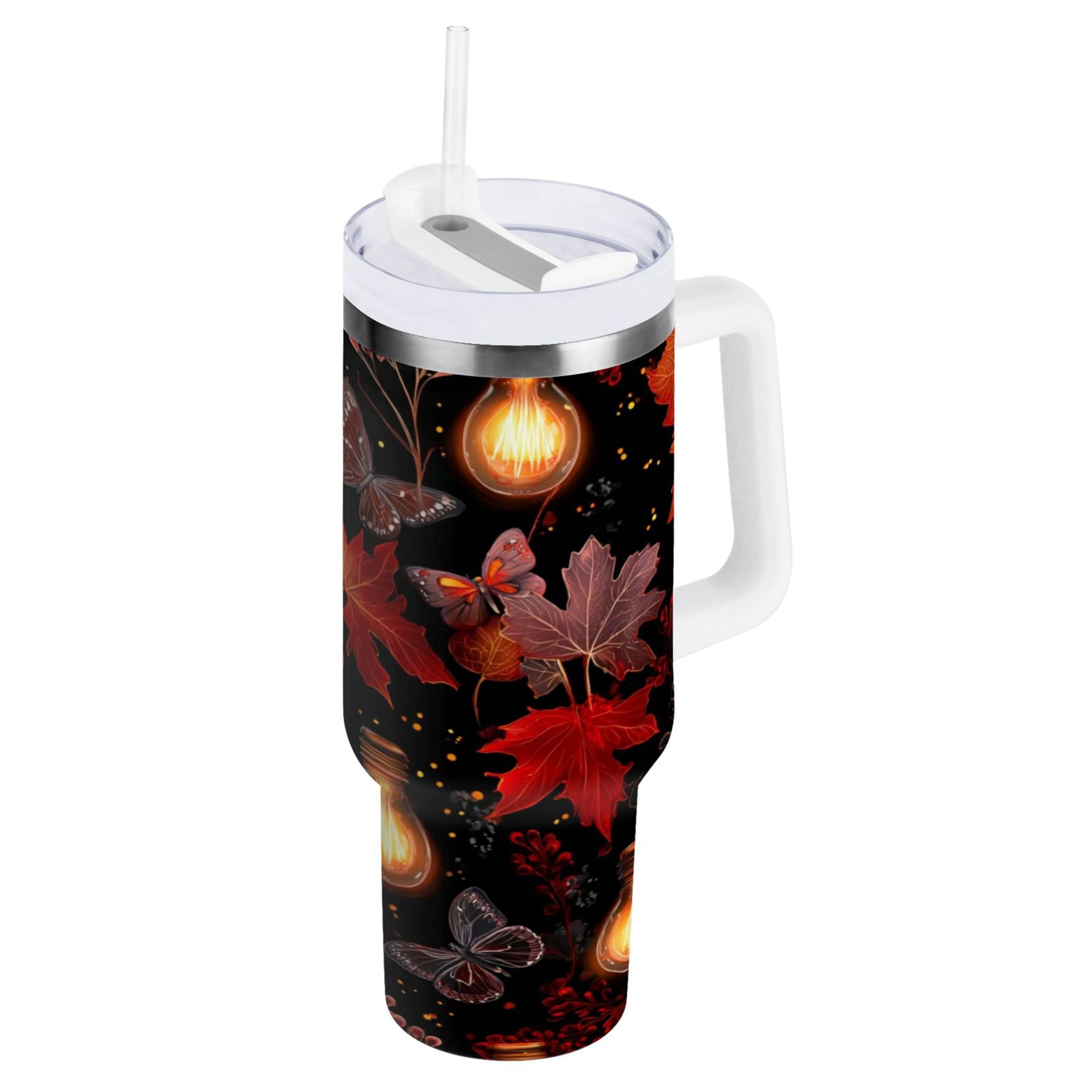 40 oz Insulated Stainless Steel Tumbler Double Wall Stainless Steel Tumbler with 2-Way Drinking Light Bulbs and Maple Leaves - Pick 201