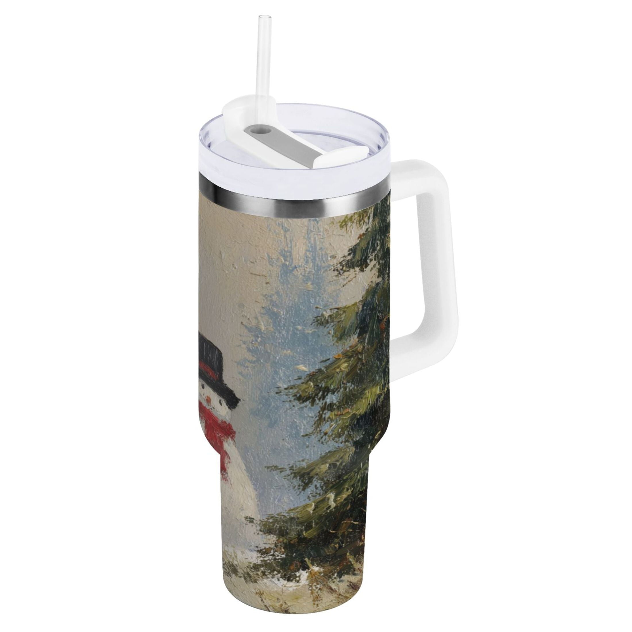 40 oz Insulated Stainless Steel Tumbler Double Wall Stainless Steel Tumbler with 2-Way Drinking Moody Snowman Couple - Pick 535