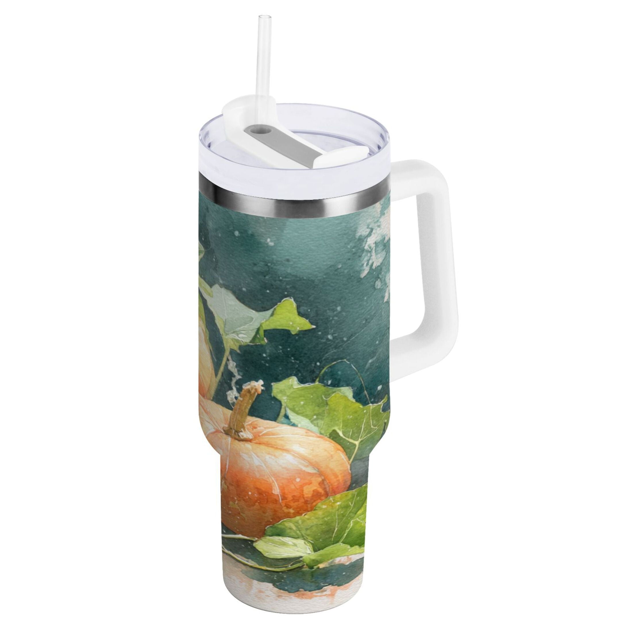 40 oz Insulated Stainless Steel Tumbler Double Wall Stainless Steel Tumbler with 2-Way Drinking Orange and White Pumpkins - Pick 970