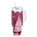 40 oz Insulated Stainless Steel Tumbler Double Wall Stainless Steel Tumbler with 2-Way Drinking Pink Christmas Forest - Pick 480