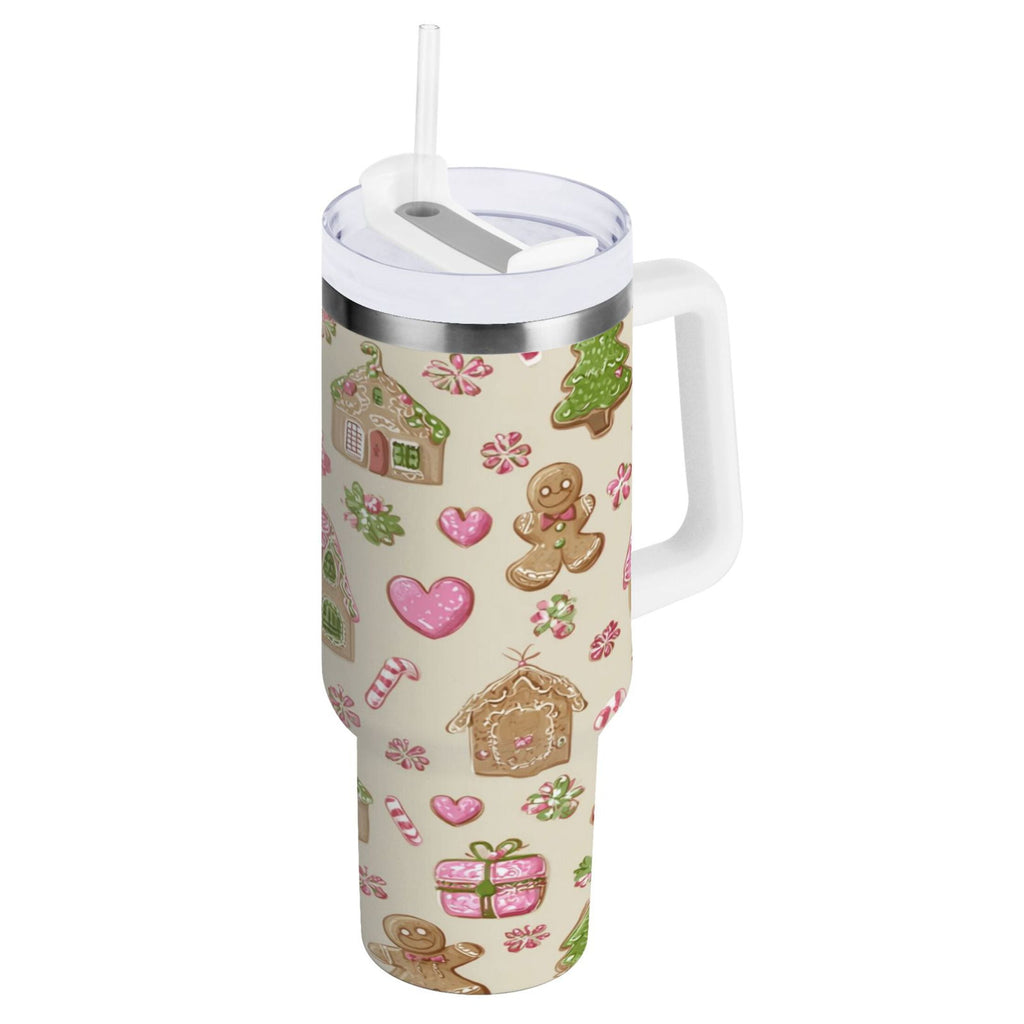 40 oz Insulated Stainless Steel Tumbler Double Wall Stainless Steel Tumbler with 2-Way Drinking Pink Cute Christmas Pattern - Pick 102