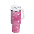 40 oz Insulated Stainless Steel Tumbler Double Wall Stainless Steel Tumbler with 2-Way Drinking Pink Glitter Background - Pick 971