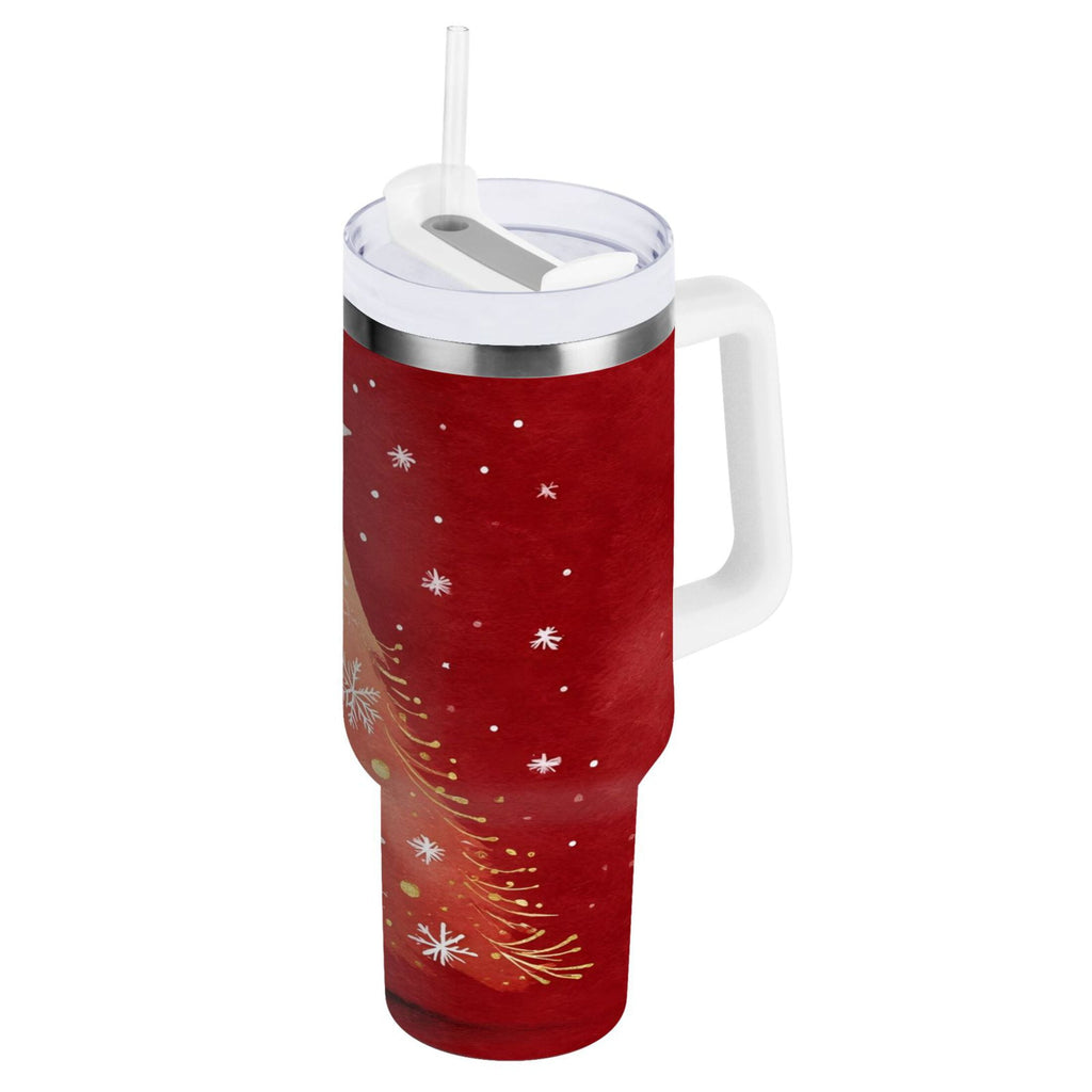 40 oz Insulated Stainless Steel Tumbler Double Wall Stainless Steel Tumbler with 2-Way Drinking Red Christmas Tree - Pick 499