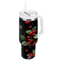 40 oz Insulated Stainless Steel Tumbler Double Wall Stainless Steel Tumbler with 2-Way Drinking Red Holly Berries Pattern - Pick 403