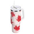 40 oz Insulated Stainless Steel Tumbler Double Wall Stainless Steel Tumbler with 2-Way Drinking Red Maple Leaves Pattern - Pick 662