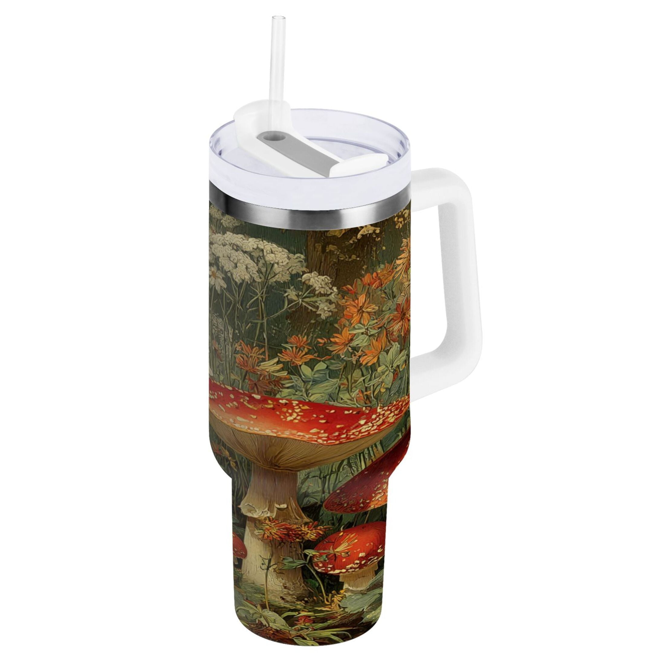 40 oz Insulated Stainless Steel Tumbler Double Wall Stainless Steel Tumbler with 2-Way Drinking Red Mushrooms - Pick 979