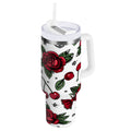 40 oz Insulated Stainless Steel Tumbler Double Wall Stainless Steel Tumbler with 2-Way Drinking Red Roses and Cherries - Pick 206
