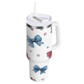40 oz Insulated Stainless Steel Tumbler Double Wall Stainless Steel Tumbler with 2-Way Drinking Red and Blue Stripes Bows - Pick 250