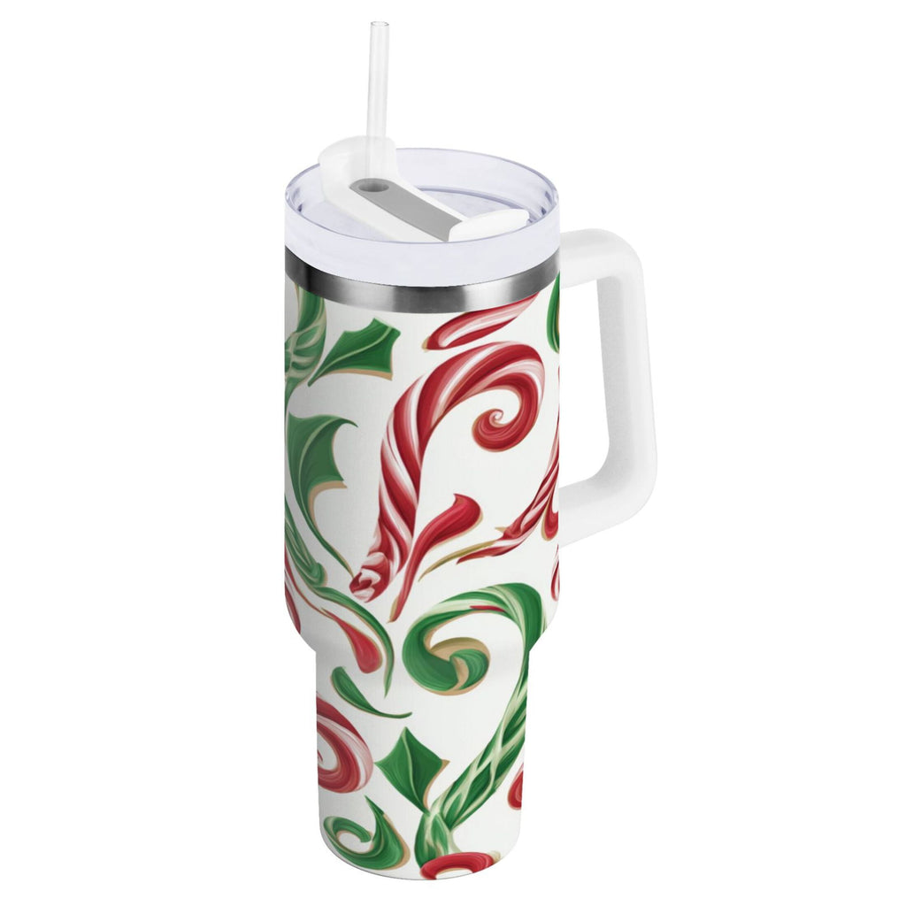 40 oz Insulated Stainless Steel Tumbler Double Wall Stainless Steel Tumbler with 2-Way Drinking Red and Green Candy-cane - Pick 289