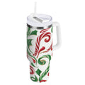 40 oz Insulated Stainless Steel Tumbler Double Wall Stainless Steel Tumbler with 2-Way Drinking Red and Green Candy-cane - Pick 289