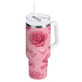 40 oz Insulated Stainless Steel Tumbler Double Wall Stainless Steel Tumbler with 2-Way Drinking Roses and Bows Pattern - Pick 960