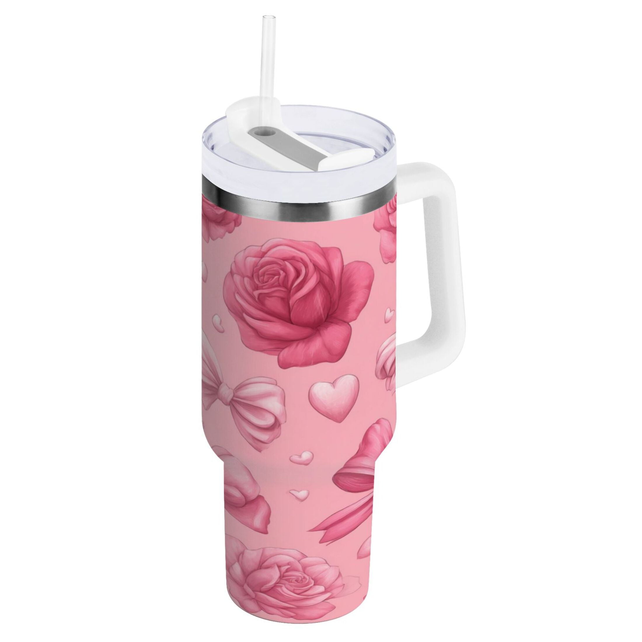40 oz Insulated Stainless Steel Tumbler Double Wall Stainless Steel Tumbler with 2-Way Drinking Roses and Bows Pattern - Pick 960