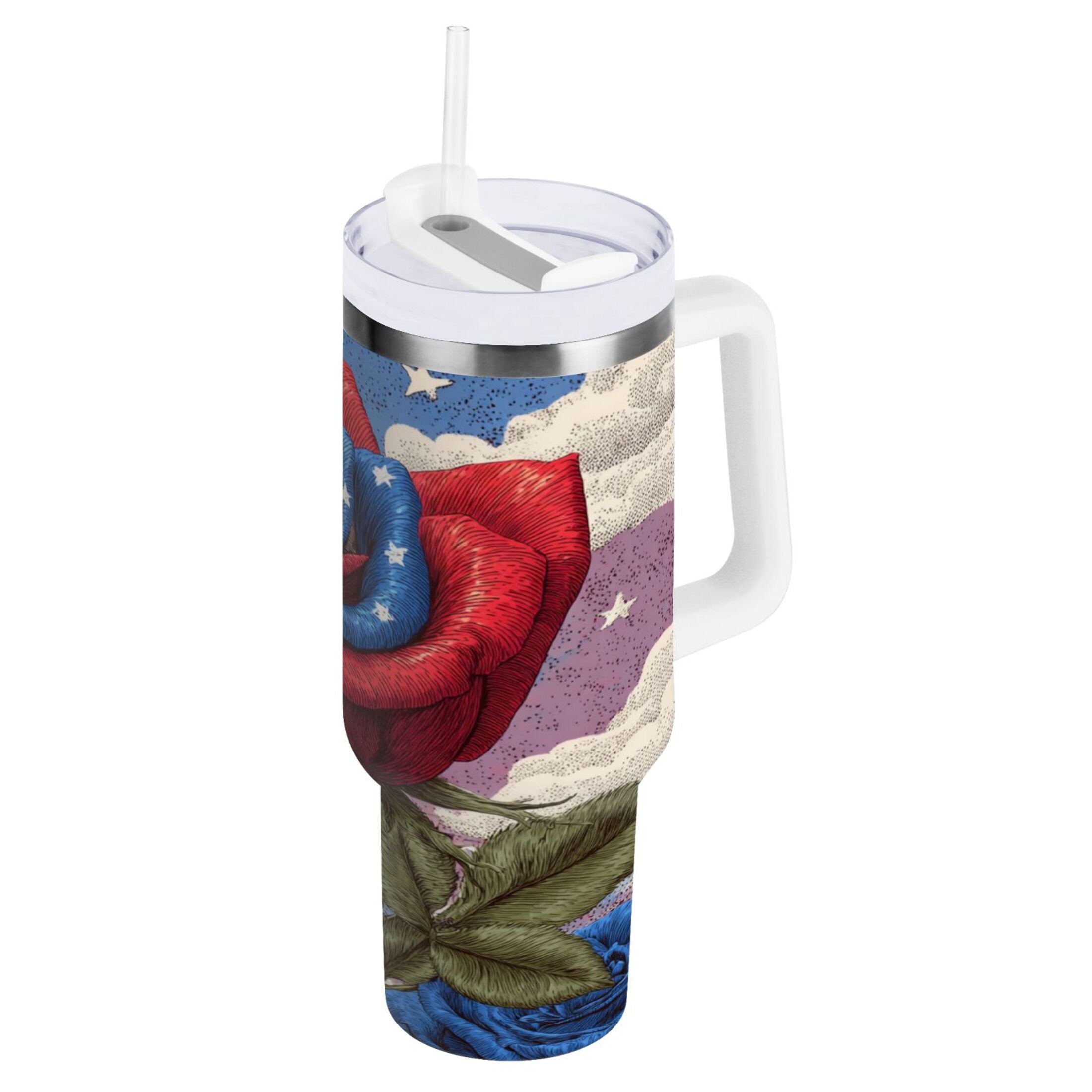 40 oz Insulated Stainless Steel Tumbler Double Wall Stainless Steel Tumbler with 2-Way Drinking Roses and Clouds - Pick 511