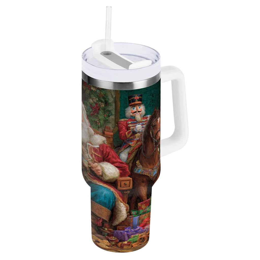40 oz Insulated Stainless Steel Tumbler Double Wall Stainless Steel Tumbler with 2-Way Drinking Santa Eating Cookies - Pick 521