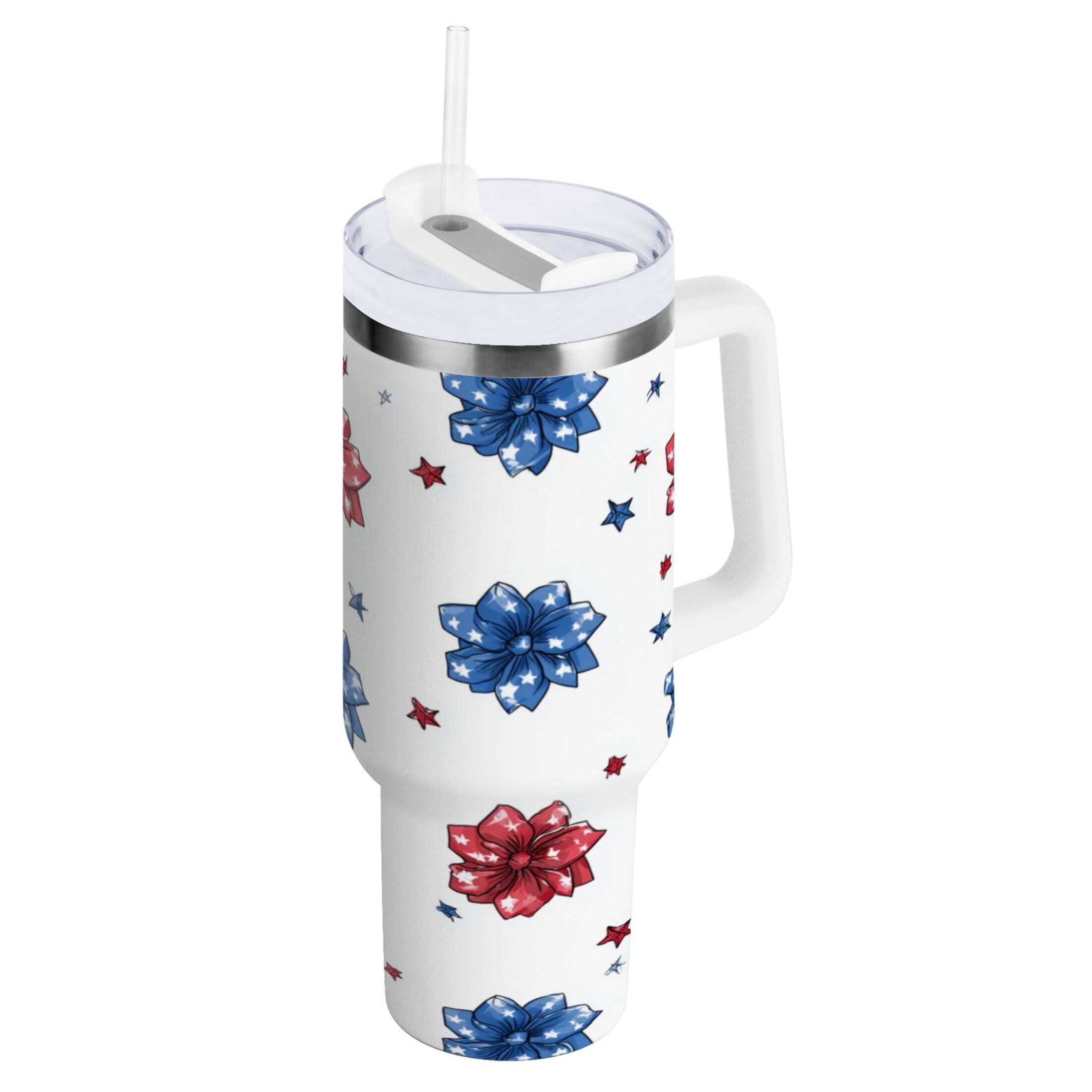 40 oz Insulated Stainless Steel Tumbler Double Wall Stainless Steel Tumbler with 2-Way Drinking Stars and Stripes Puttern Flower - Pick 839