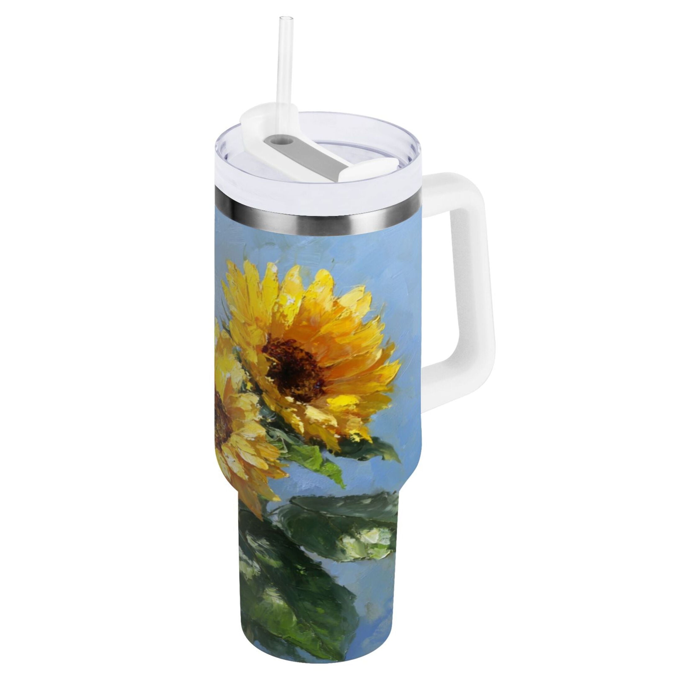 40 oz Insulated Stainless Steel Tumbler Double Wall Stainless Steel Tumbler with 2-Way Drinking Sunflowers Painting - Pick 809