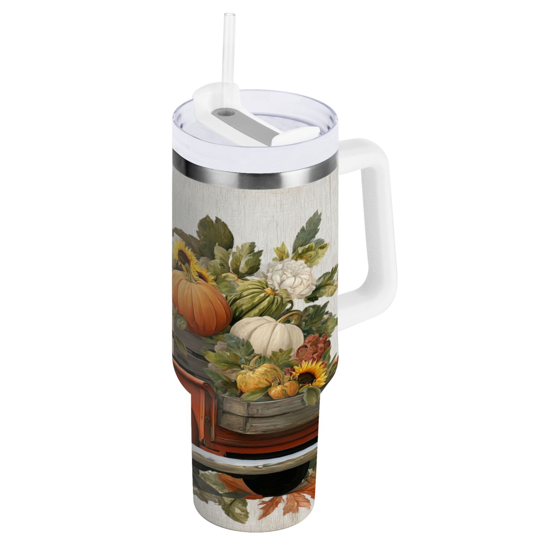 40 oz Insulated Stainless Steel Tumbler Double Wall Stainless Steel Tumbler with 2-Way Drinking Truck Full Of Pumpkins - Pick 103