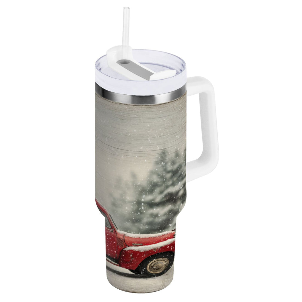 40 oz Insulated Stainless Steel Tumbler Double Wall Stainless Steel Tumbler with 2-Way Drinking Vintage Red Truck - Pick 251