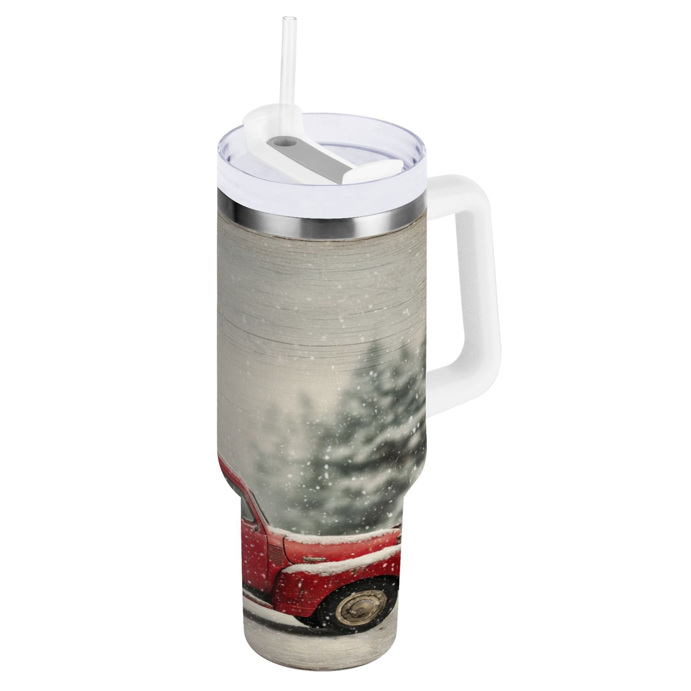 40 oz Insulated Stainless Steel Tumbler Double Wall Stainless Steel Tumbler with 2-Way Drinking Vintage Red Truck - Pick 251