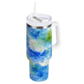 40 oz Insulated Stainless Steel Tumbler Double Wall Stainless Steel Tumbler with 2-Way Drinking Watercolor Blue Cornflowers - Pick 274