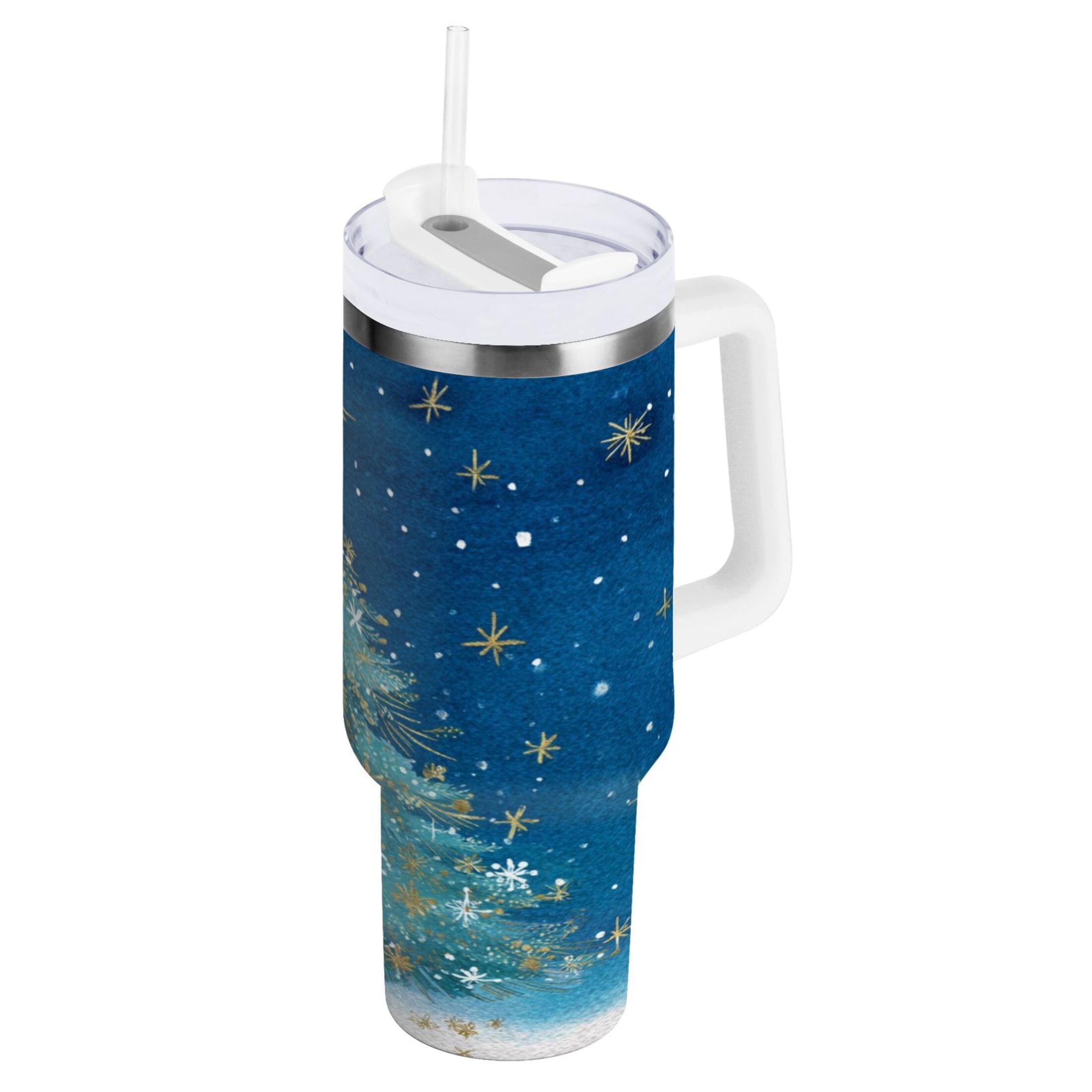 40 oz Insulated Stainless Steel Tumbler Double Wall Stainless Steel Tumbler with 2-Way Drinking Watercolor Christmas Tree - Pick 242